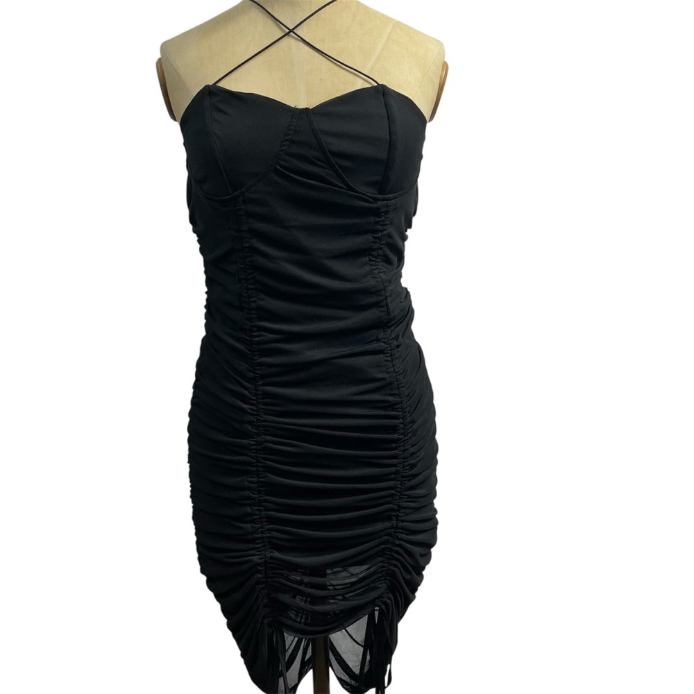 NWT Contemporary cocktail Ruch Little Black Dress LG Clubwear LBD Mini Alt Edgy